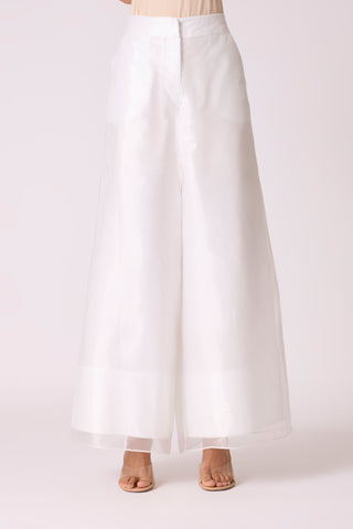 Organza Wide Leg Pants - White Organza Wide Leg Pants - White