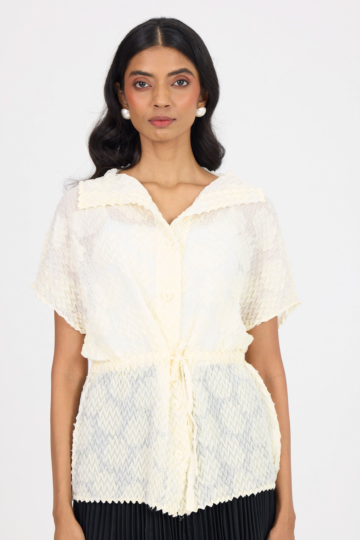 Evelyn Chevron Top - Ivory