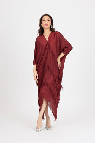 Kimono Fringe Dress - Garnet