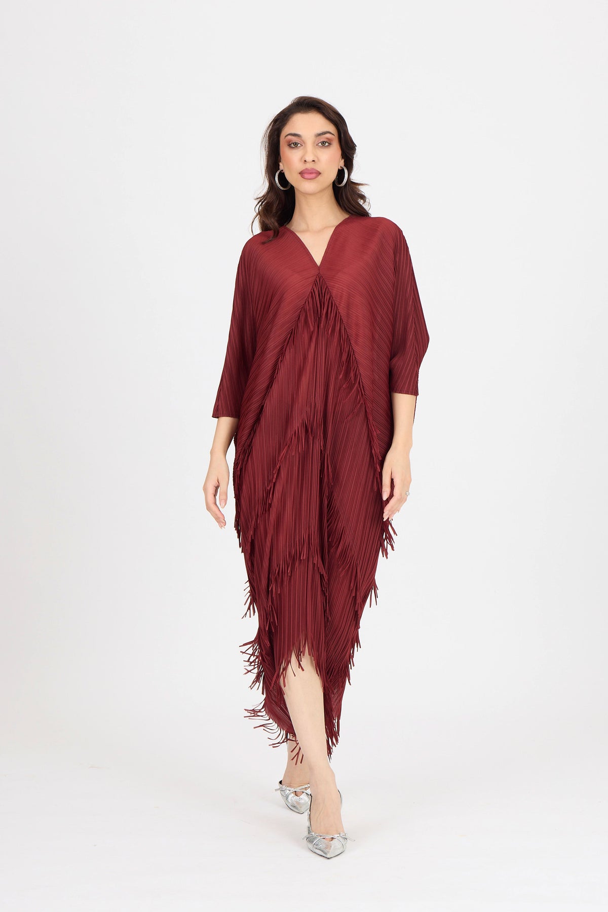 Kimono Fringe Dress - Garnet