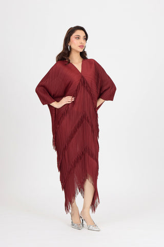 Kimono Fringe Dress - Garnet