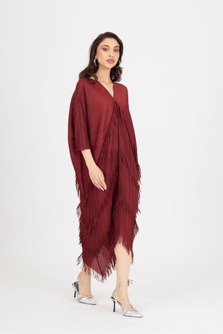 Kimono Fringe Dress - Garnet