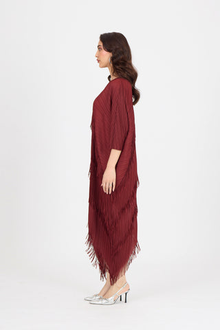 Kimono Fringe Dress - Garnet