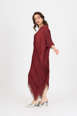 Kimono Fringe Dress - Garnet
