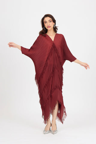 Kimono Fringe Dress - Garnet