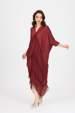 Kimono Fringe Dress - Garnet