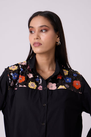 Eloise Sequence Flower Shirt - Black