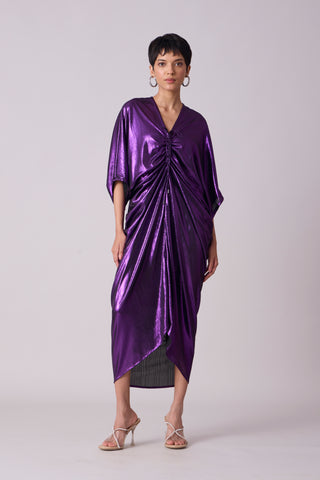 Aika Metallic Rouche Dress - Purple