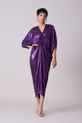 Aika Metallic Rouche Dress - Purple