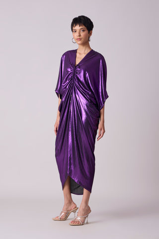 Aika Metallic Rouche Dress - Purple