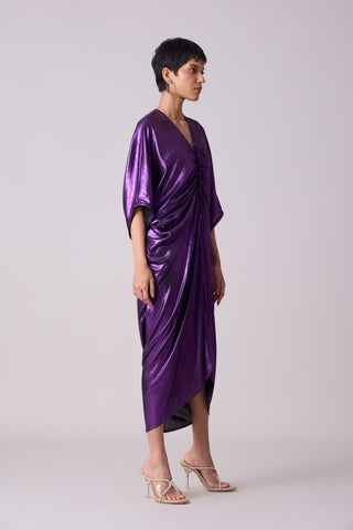 Aika Metallic Rouche Dress - Purple