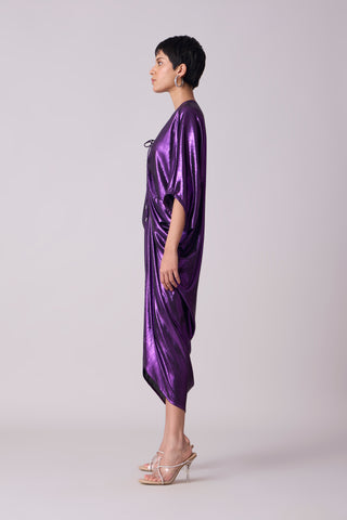 Aika Metallic Rouche Dress - Purple