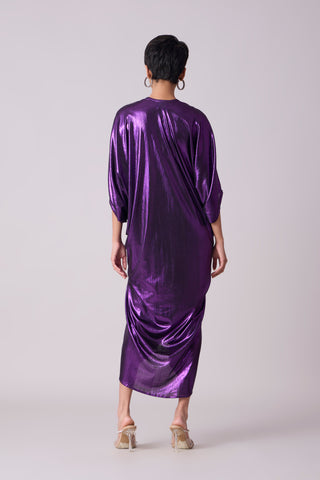 Aika Metallic Rouche Dress - Purple