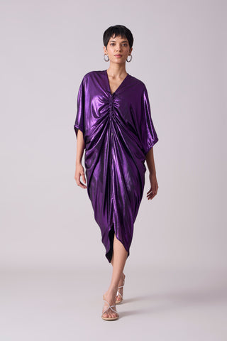 Aika Metallic Rouche Dress - Purple