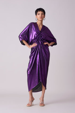 Aika Metallic Rouche Dress - Purple