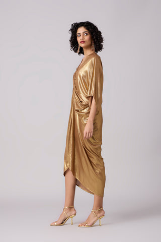 Aika Metallic Rouche Dress - Gold