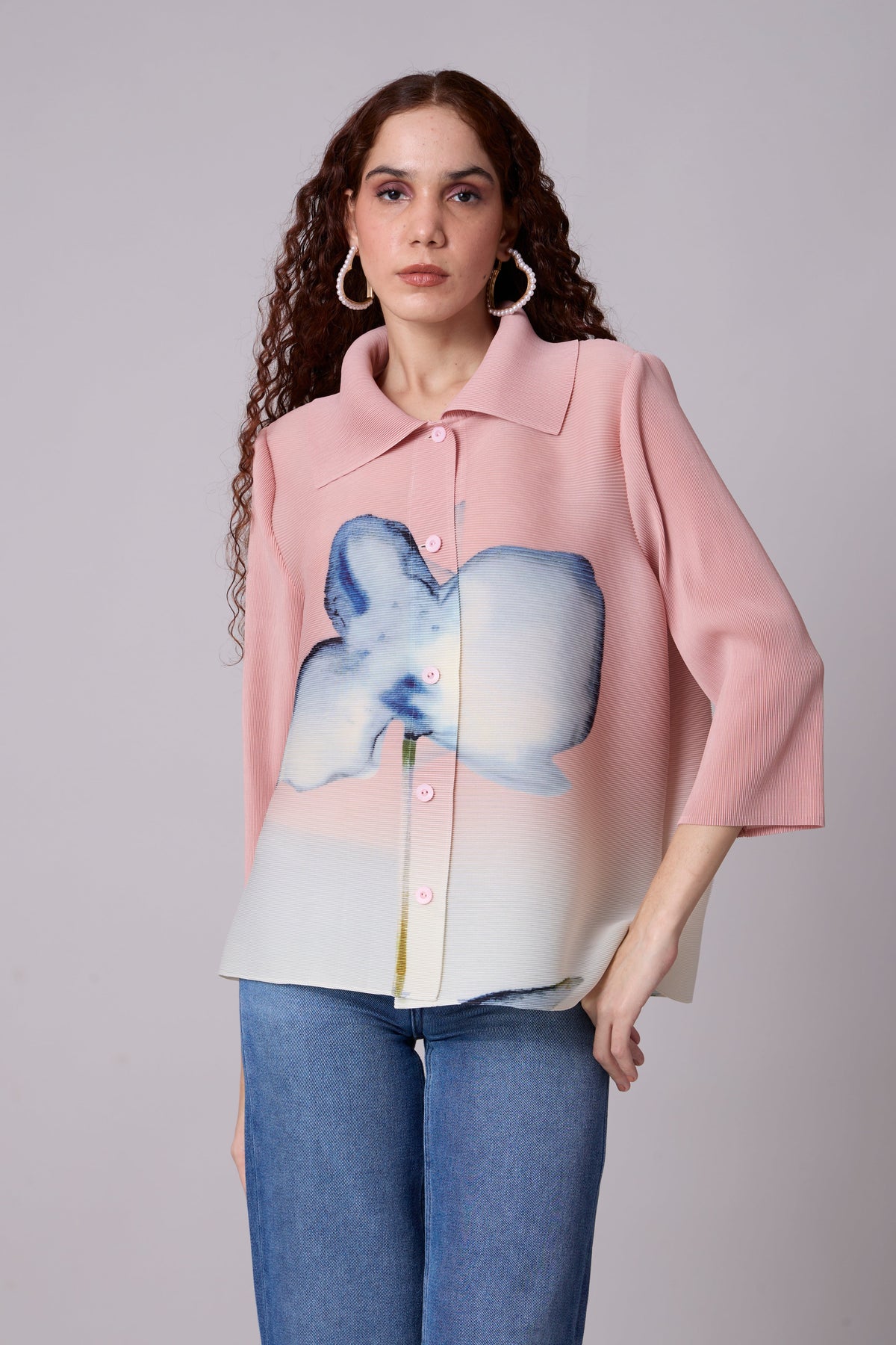 Edith Floral Shirt - Pale Pink