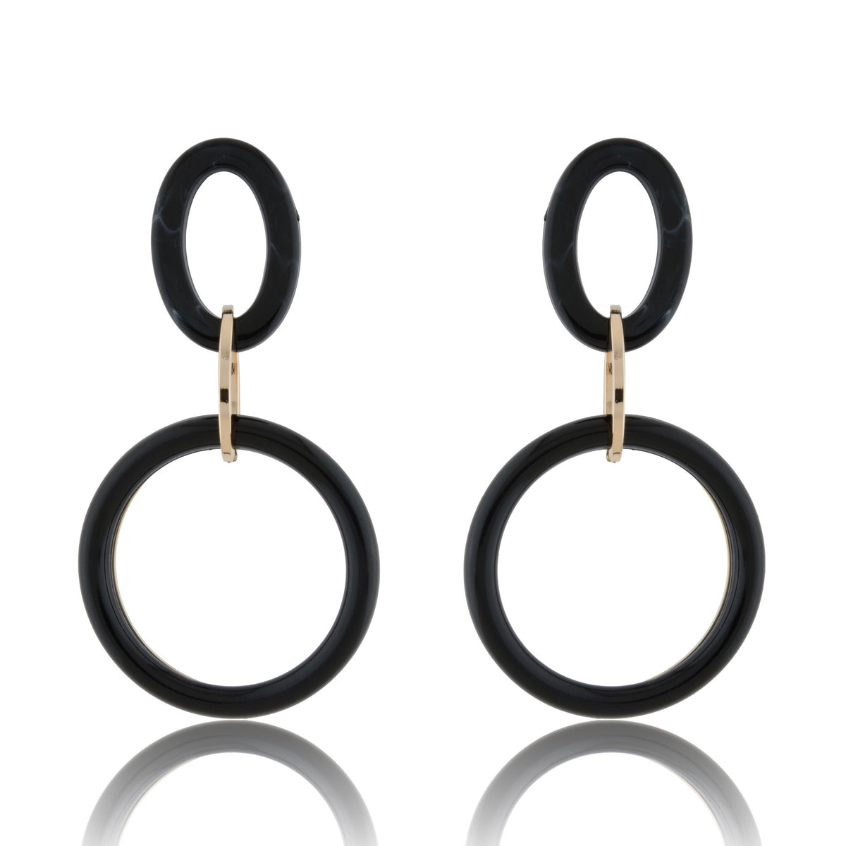 Black Marble Oval And Black Gold Ring Earrings