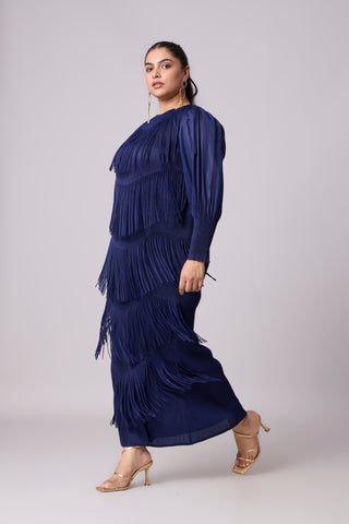 Lola Fringe Dress - Navy