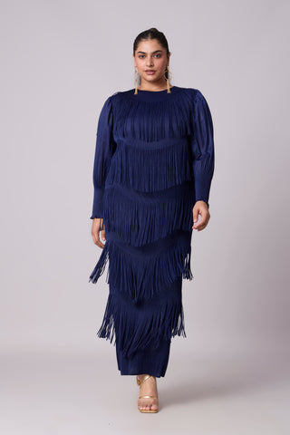 Lola Fringe Dress - Navy