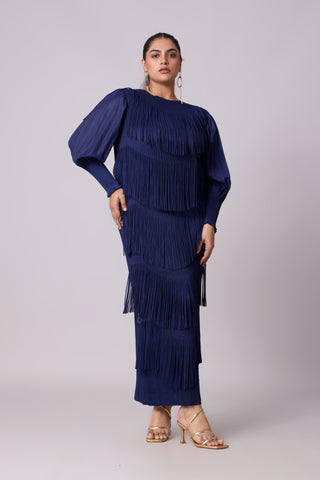 Lola Fringe Dress - Navy