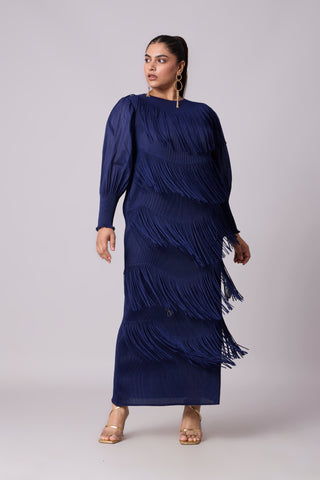 Lola Fringe Dress - Navy