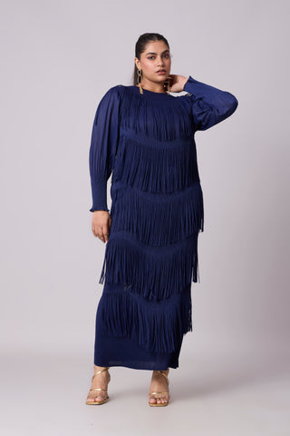 Lola Fringe Dress - Navy