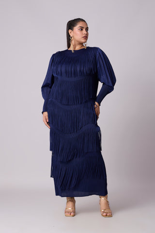 Lola Fringe Dress - Navy