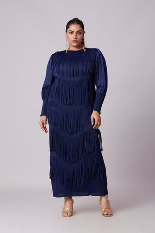 Lola Fringe Dress - Navy