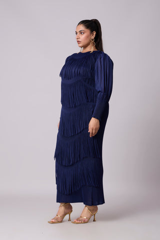 Lola Fringe Dress - Navy