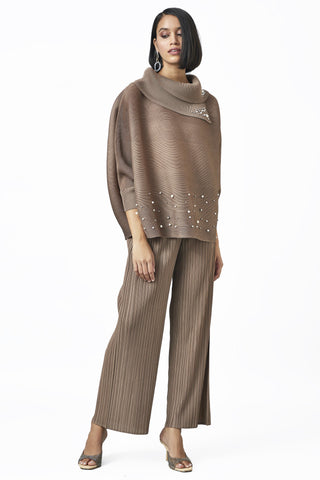 Sloane Pearled Batwing Top - Taupe