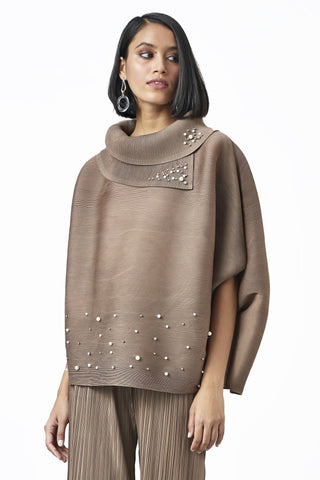 Sloane Pearled Batwing Top - Taupe