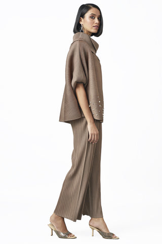Sloane Pearled Batwing Top - Taupe