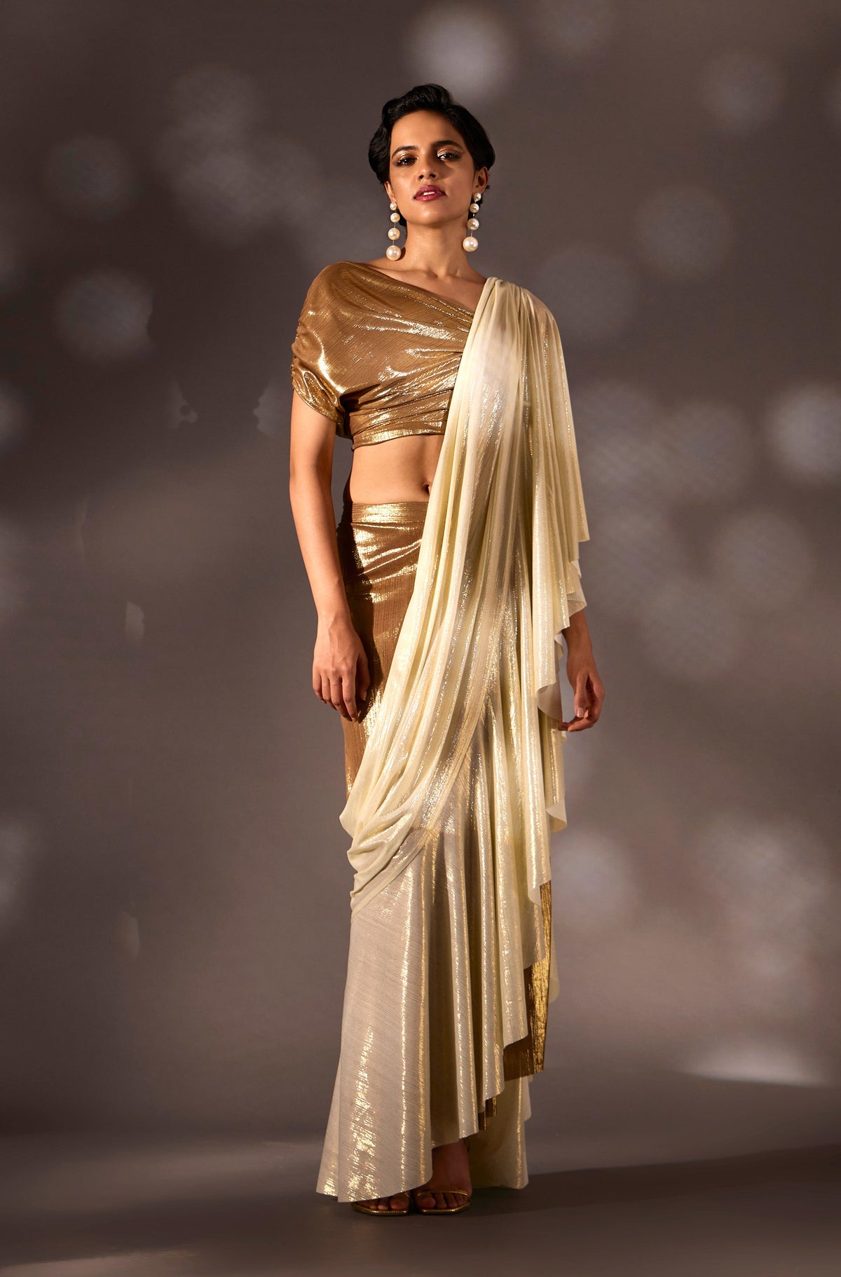Lila Drape Saree - Light Gold & Gold