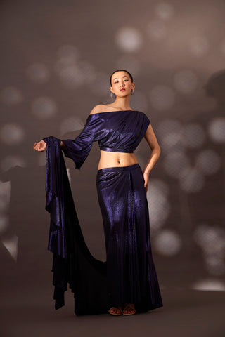 Lila Drape Saree - Metallic Blue
