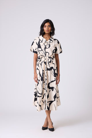 Maxine Print Dress - Cream & Black