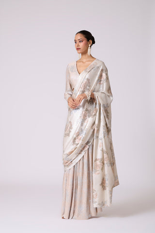 Annika Saree with Blouse - Ivory & Silver