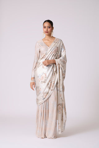 Annika Saree with Blouse - Ivory & Silver