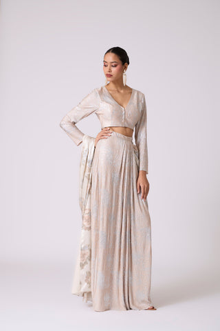 Annika Saree with Blouse - Ivory & Silver