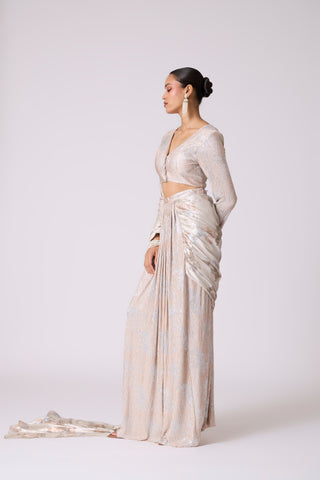 Annika Saree with Blouse - Ivory & Silver