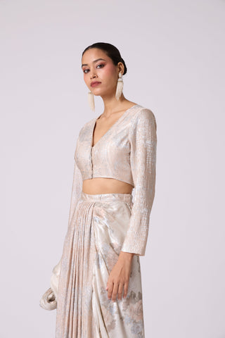 Annika Saree with Blouse - Ivory & Silver