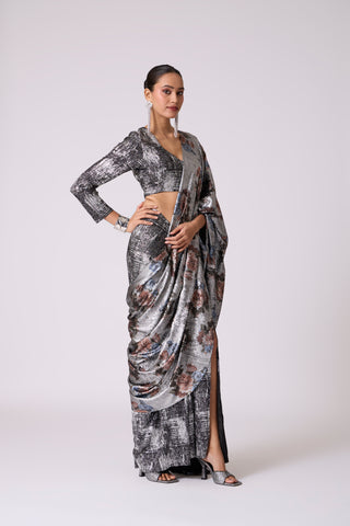 Eliza Saree with Blouse - Black & Silver