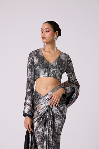 Eliza Saree with Blouse - Black & Silver