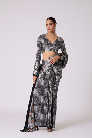 Eliza Saree with Blouse - Black & Silver
