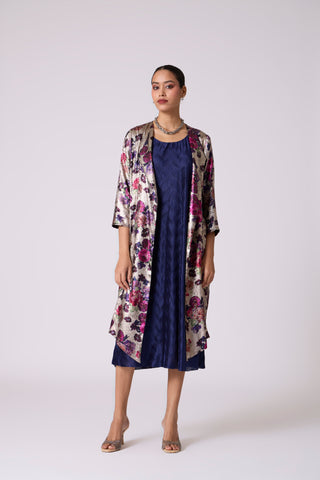 Simone Overlay Dress - Metallic Black & Navy