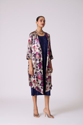 Simone Overlay Dress - Metallic Black & Navy