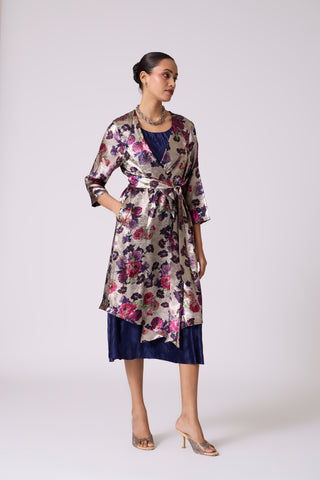 Simone Overlay Dress - Metallic Black & Navy
