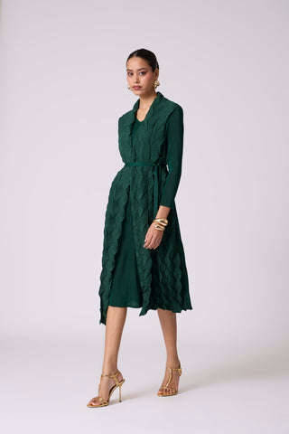 Paula Textured Overlay Dress - Green