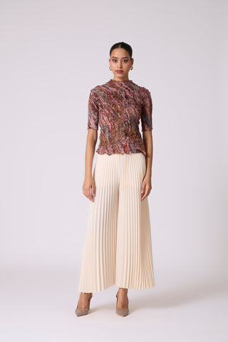 Art Print Sheer Top - Brown