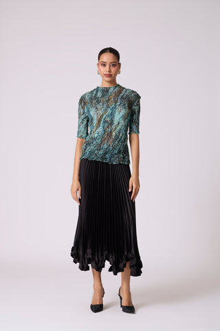 Art Print Sheer Top - Blue & Green